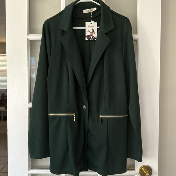 NEW / Genhoo Dark Green Blazer Jacket Coat - Picture 2 of 3